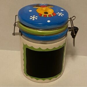 Ceramic Canister with Reindeer Design Chalkboard Front Latch Lid